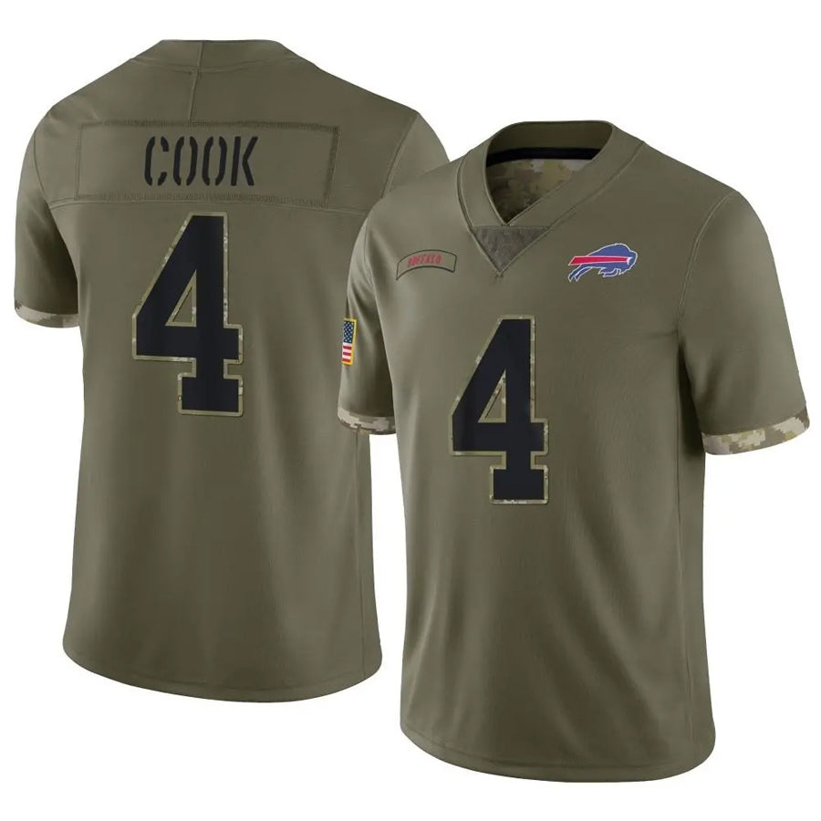 B.Bills #4 James Cook Player Salute To Service Olive Football Jerseys