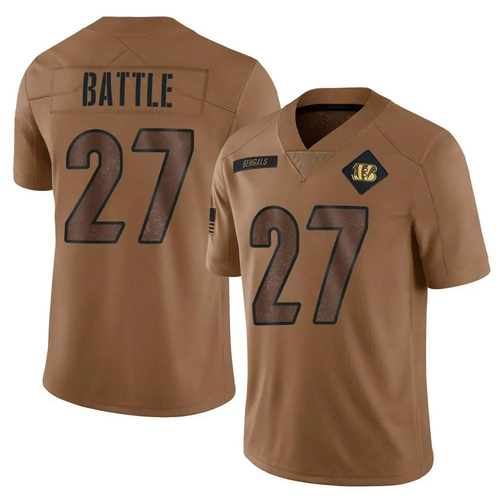 C.Bengals #27 Jordan Battle Player Brown Salute To Service Limited Football Jerseys
