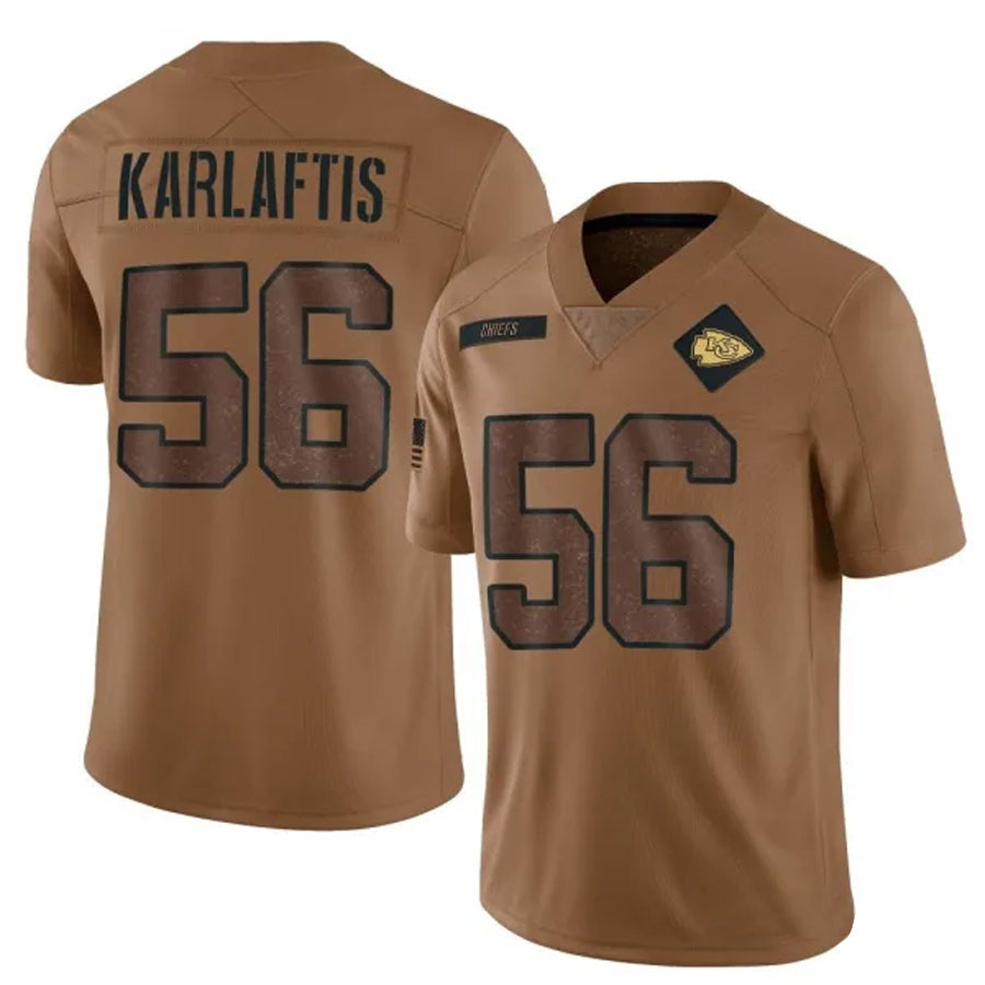 KC.Chiefs #56 George Karlaftis Player Brown Salute To Service Limited Football Jerseys